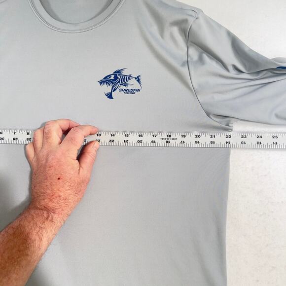 Shredfin Fishing Shirt Mens Large Long Sleeve Grey w/ USA Flag Print Performance - Picture 12 of 14